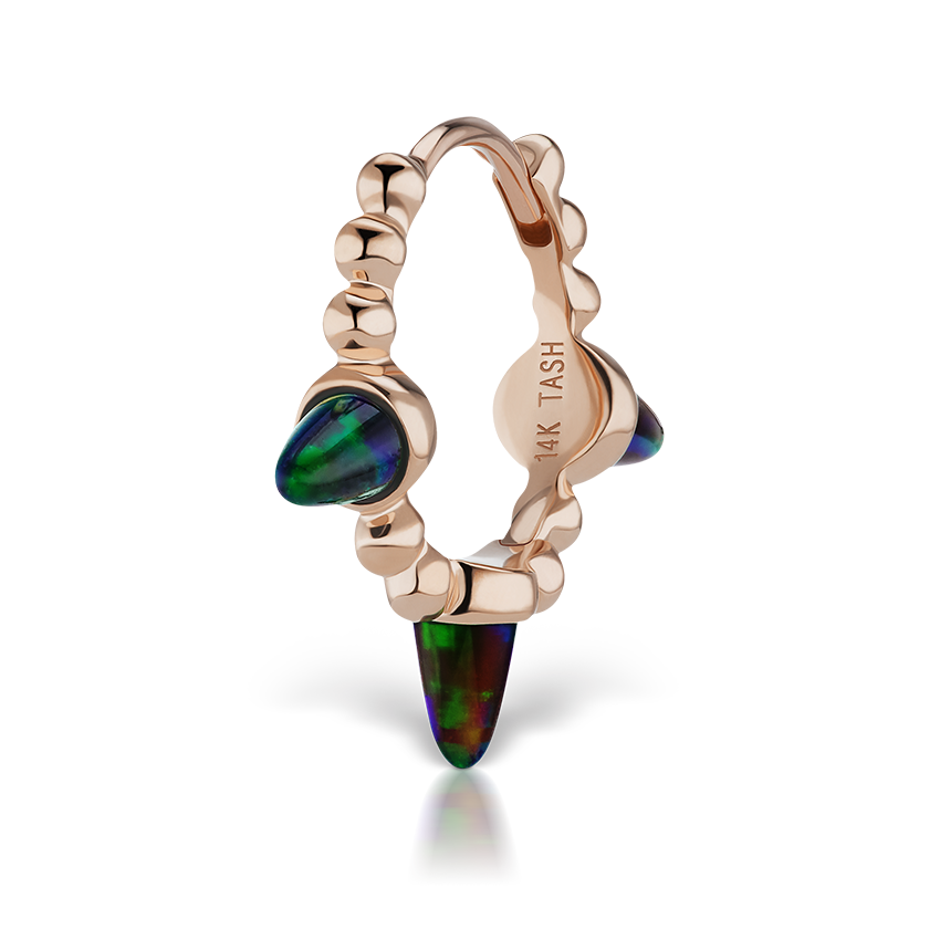 Triple Short Black Opal Spike Granulated Hoop Earring