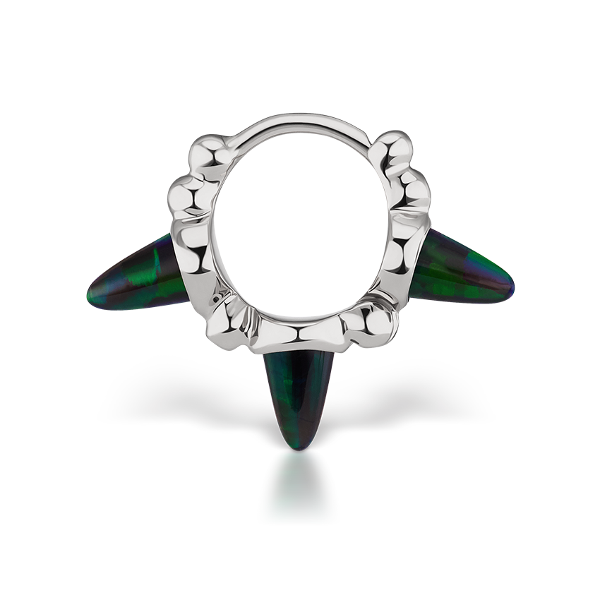 Triple Short Black Opal Spike Granulated Hoop Earring