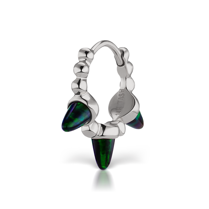 Triple Short Black Opal Spike Granulated Hoop Earring