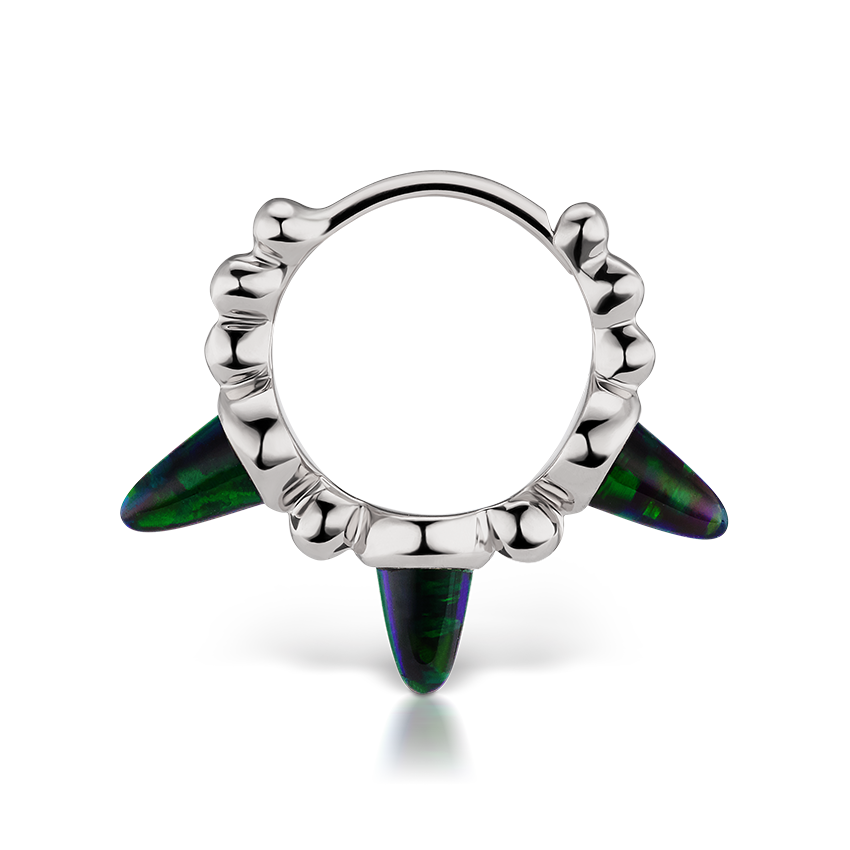Triple Short Black Opal Spike Granulated Hoop Earring