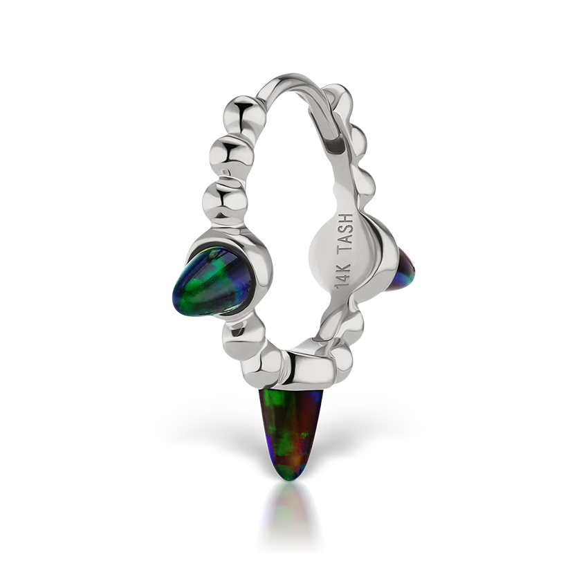 Triple Short Black Opal Spike Granulated Hoop Earring