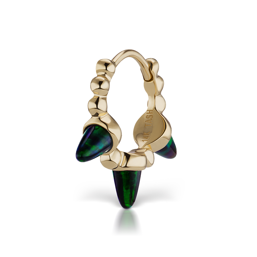 Triple Short Black Opal Spike Granulated Hoop Earring