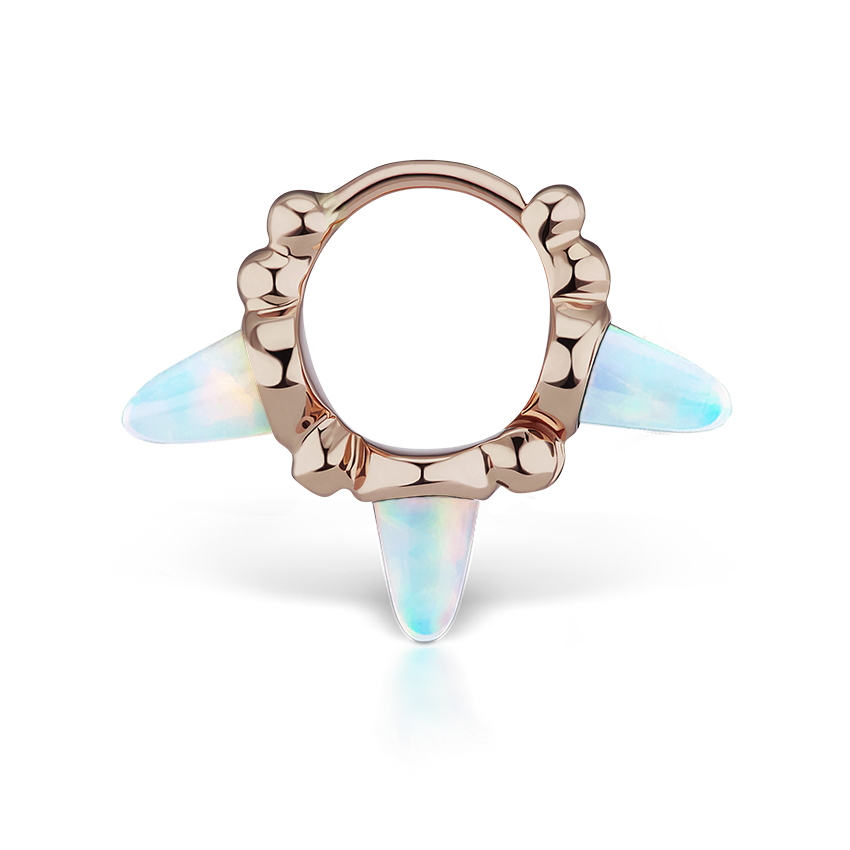 Triple Short Opal Spike Granulated Hoop Earring
