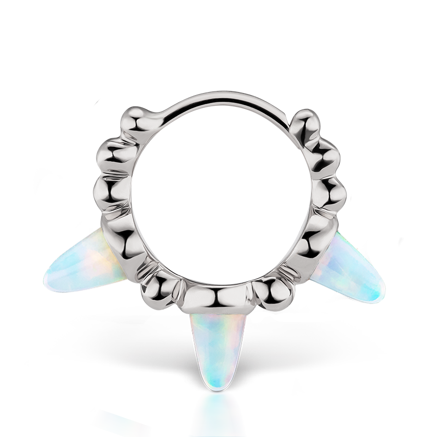 Triple Short Opal Spike Granulated Hoop Earring