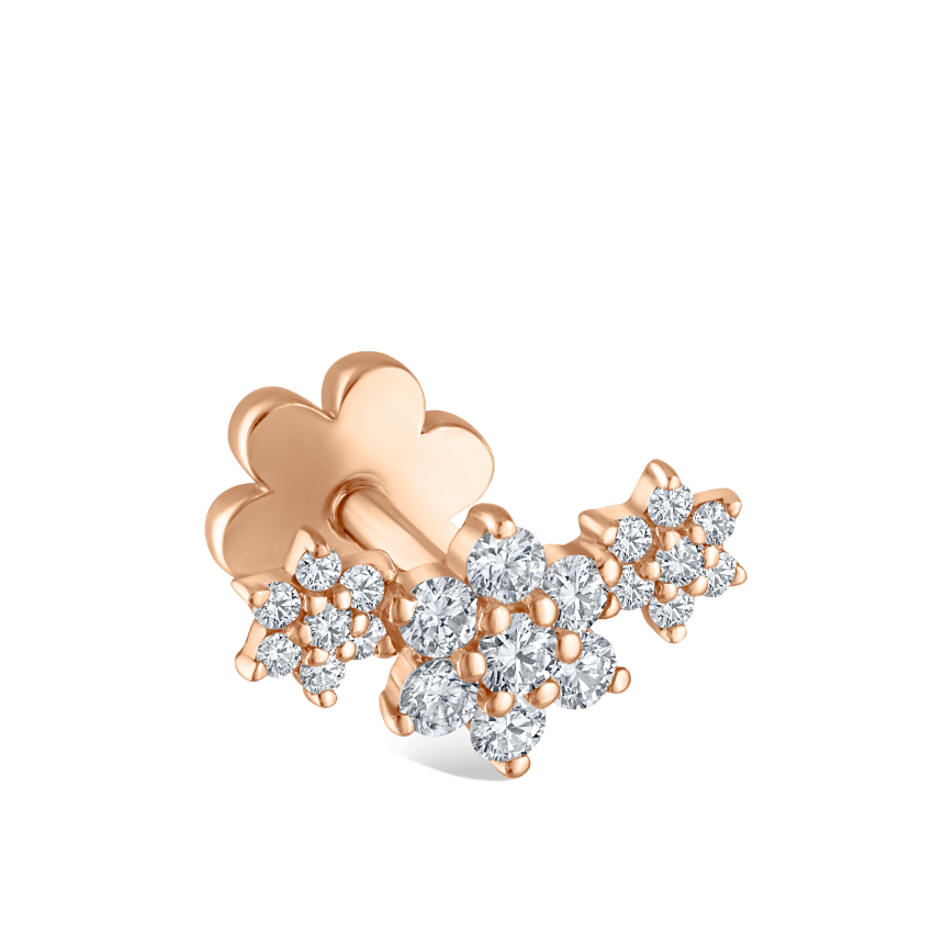 Three Flower Garland Diamond Threaded Stud Earring