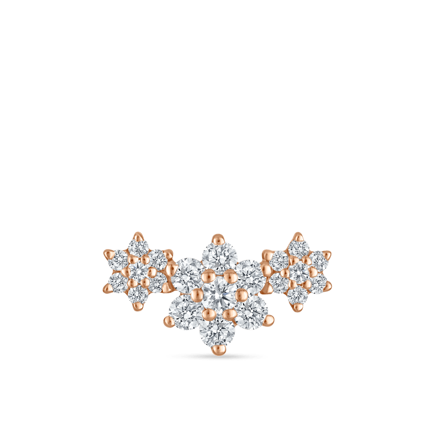 Three Flower Garland Diamond Threaded Stud Earring
