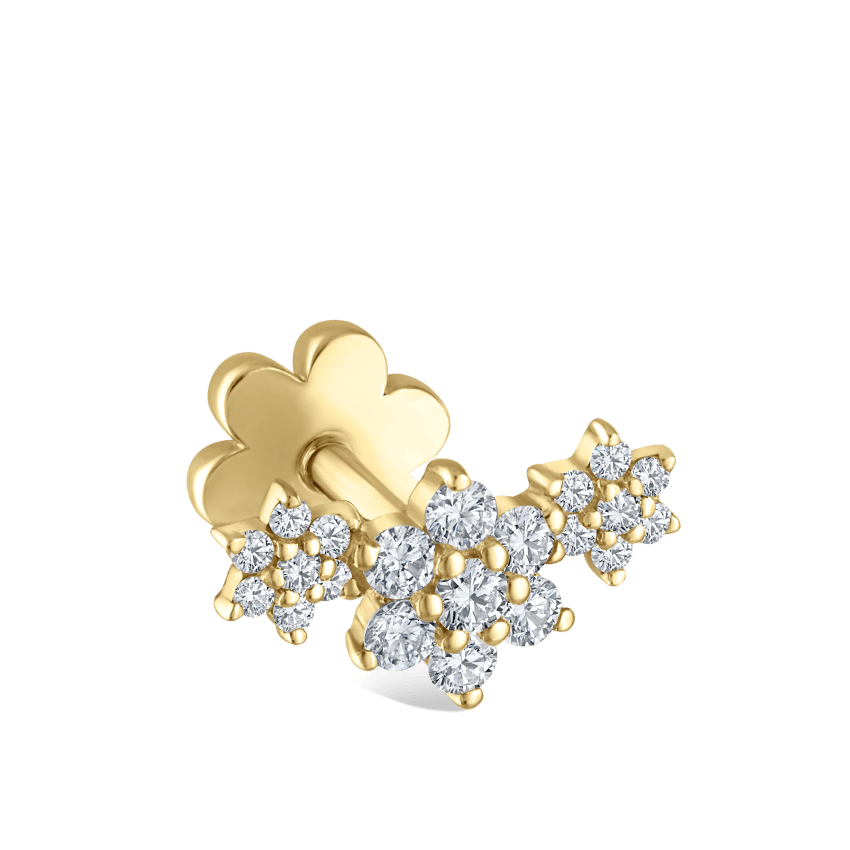 Three Flower Garland Diamond Threaded Stud Earring
