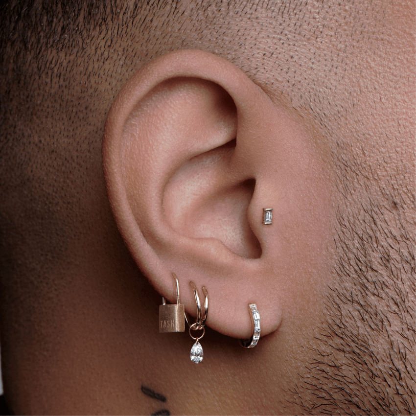 Invisible Set Baguette Diamond Eternity Hoop Earring