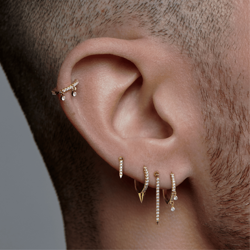 Diamond Eternity Bar Charm Threaded Stud Earring