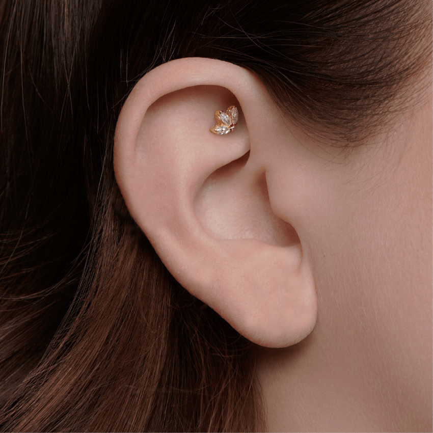 Diamond Engraved Lotus Threaded Stud Earring