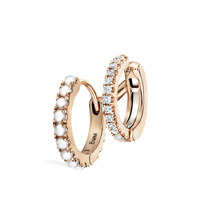 Pearl and Diamond Double Eternity Linked Hoop Earring and Cuff