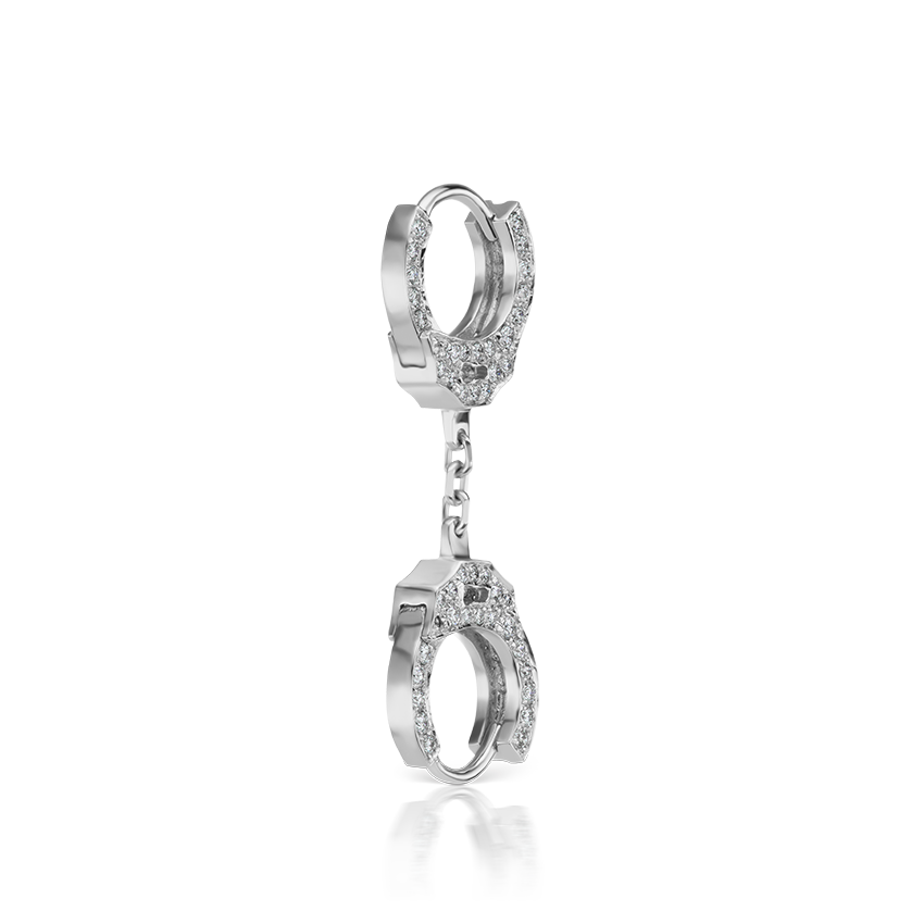 Double-sided Diamond Handcuff Hoop Earring with Short Chain