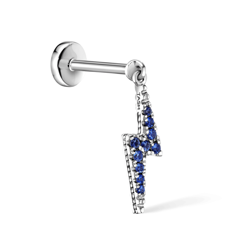 Diamond and Sapphire Lightning Bolt Threaded Charm Earring