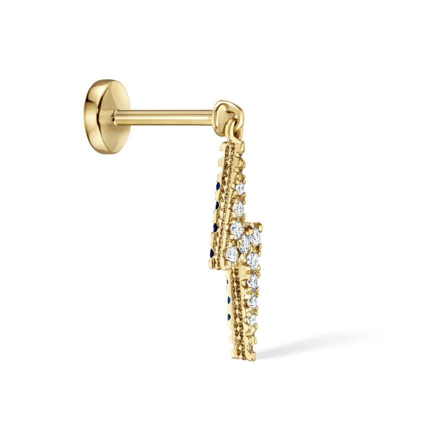 Diamond and Sapphire Lightning Bolt Threaded Charm Earring
