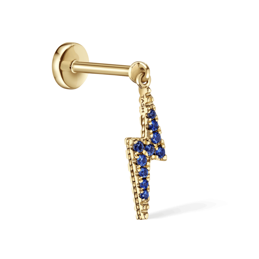 Diamond and Sapphire Lightning Bolt Threaded Charm Earring