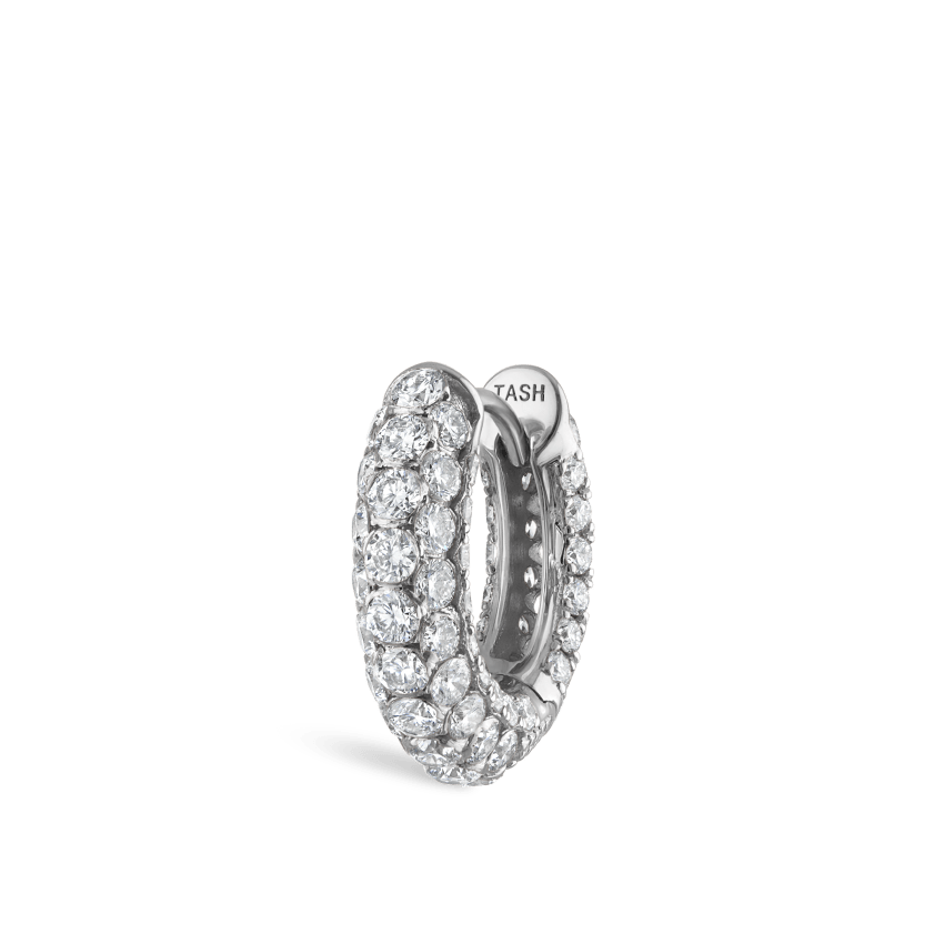 Invisible Set Diamond Three Row Pavé Hoop Earring