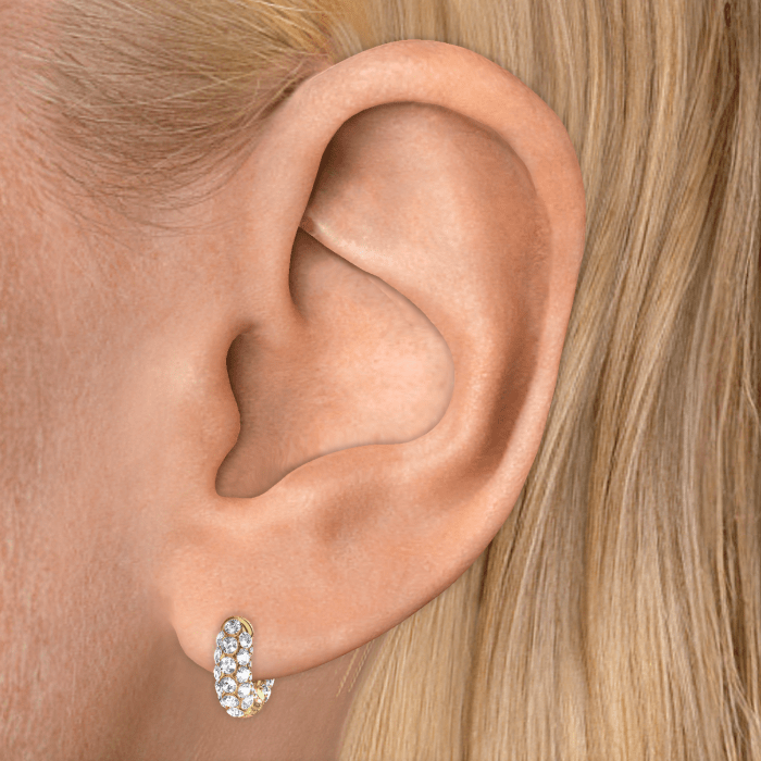 Invisible Set Diamond Three Row Pavé Hoop Earring