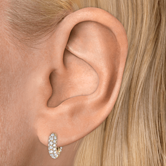 Invisible Set Diamond Three Row Pavé Hoop Earring
