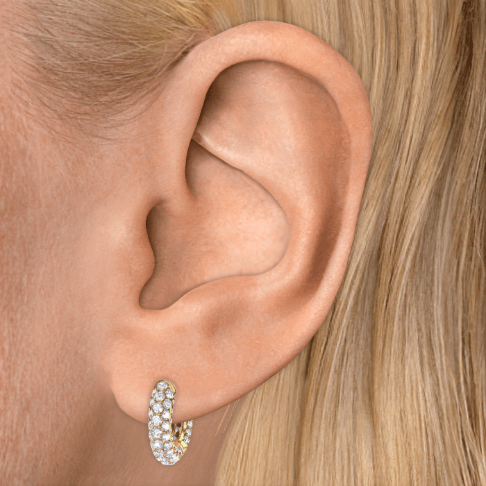 Invisible Set Diamond Three Row Pavé Hoop Earring