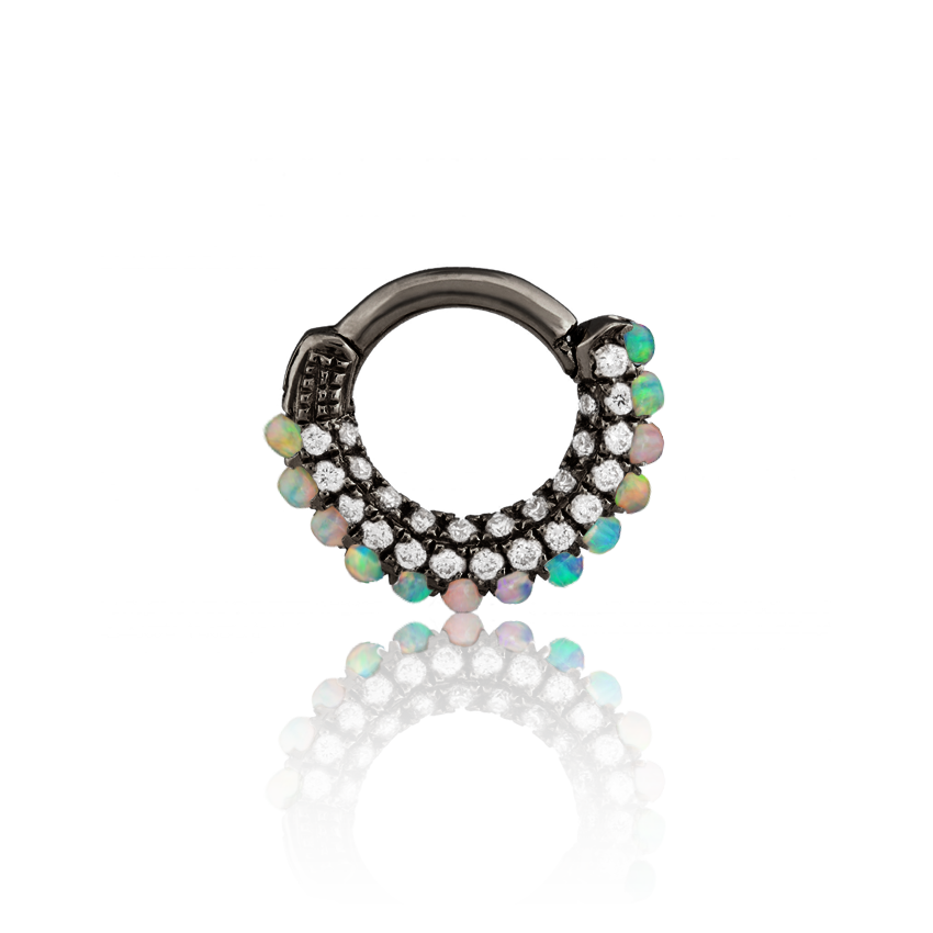 Opal and Diamond Pavé Hoop Earring (Bottom Hinge)