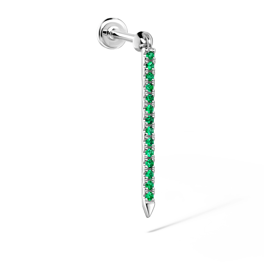 Emerald Eternity Bar Charm Threaded Stud Earring