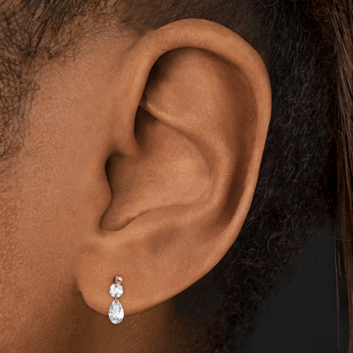 Floating Double Diamond Threaded Charm Earring