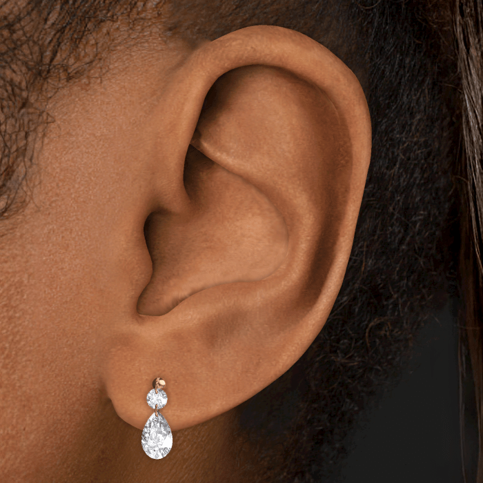 Floating Double Diamond Threaded Charm Earring