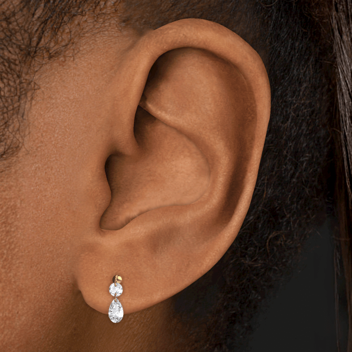 Floating Double Diamond Threaded Charm Earring