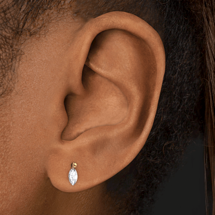 Floating Marquise Diamond Charm Threaded Stud Earring