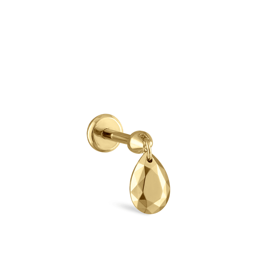 Faceted Gold Pear Threaded Charm Earring