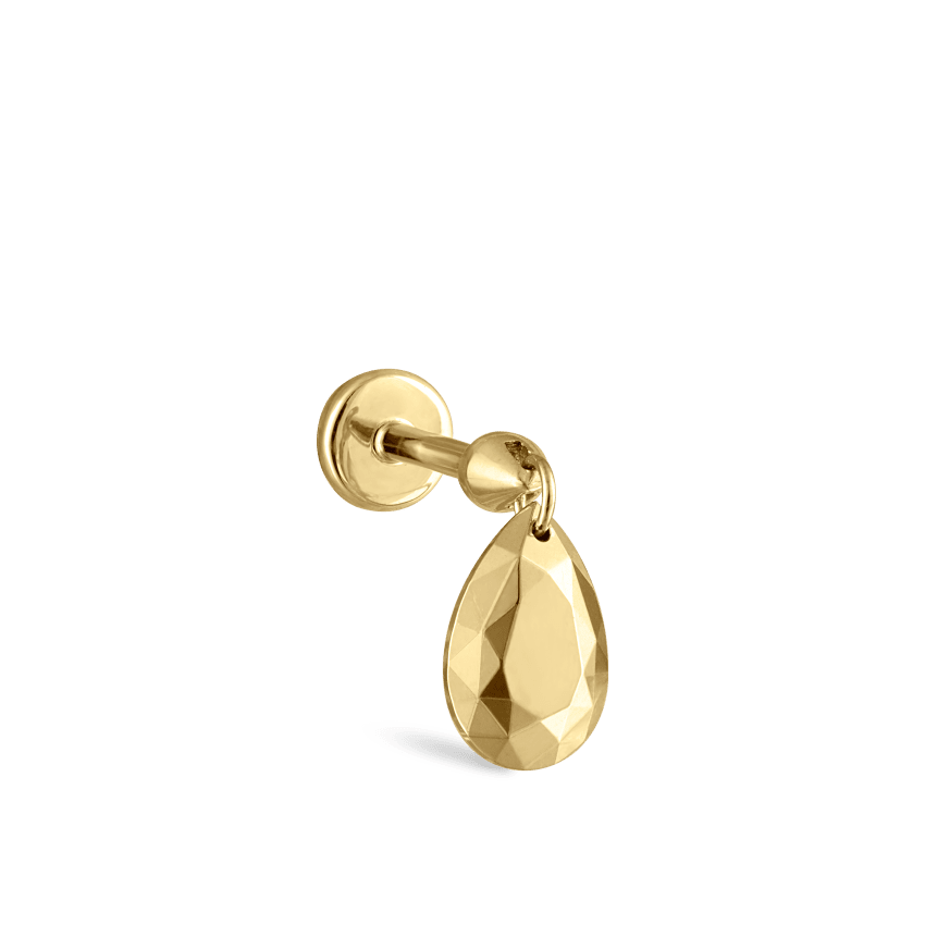 Faceted Gold Pear Threaded Charm Earring