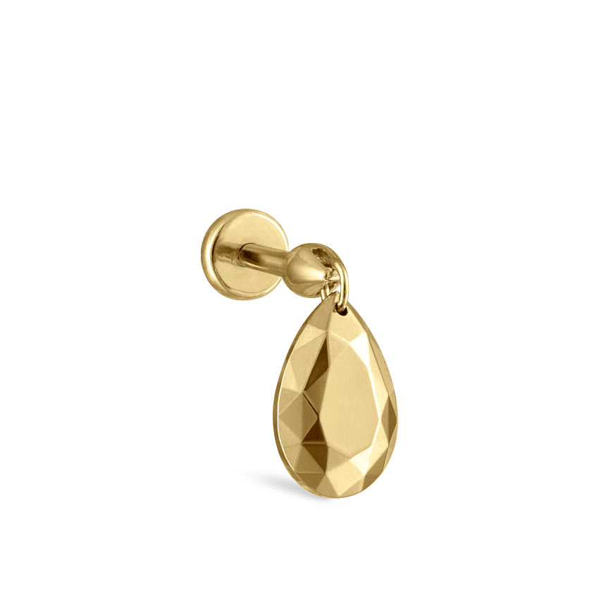 Faceted Gold Pear Threaded Charm Earring