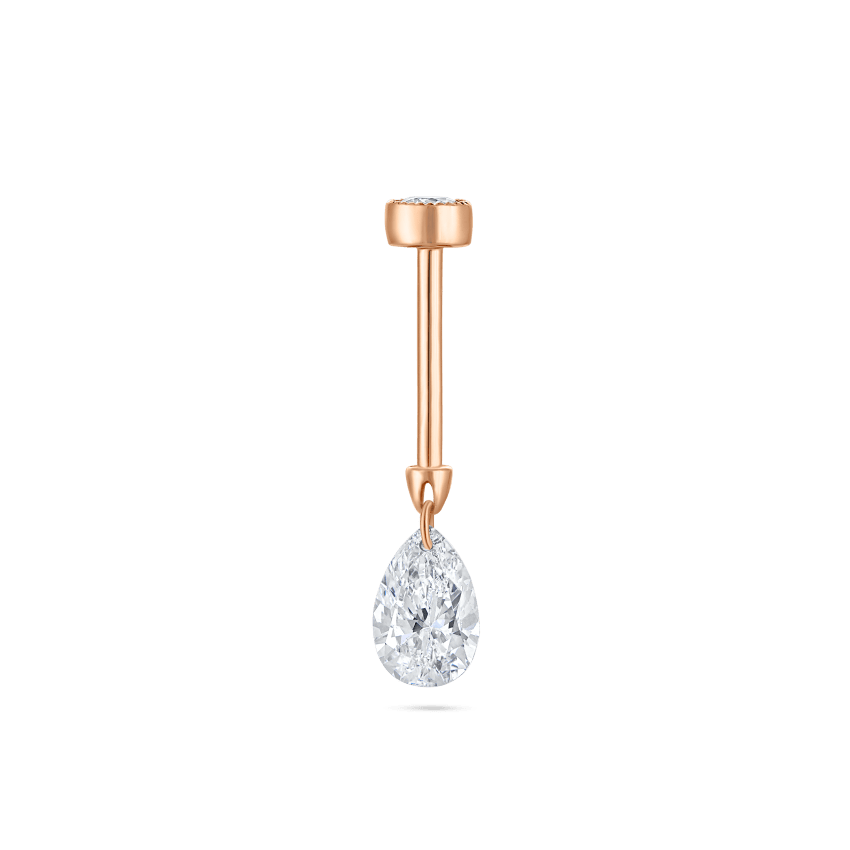 Floating Pear Diamond Charm Threaded Stud Earring