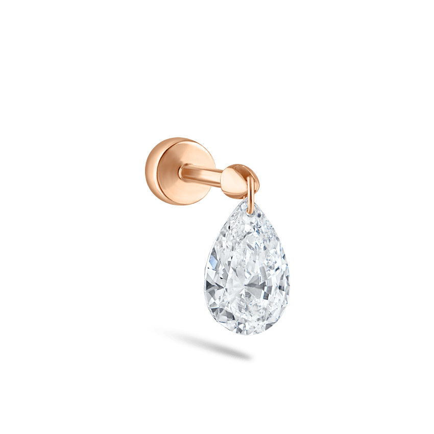 Floating Pear Diamond Charm Threaded Stud Earring