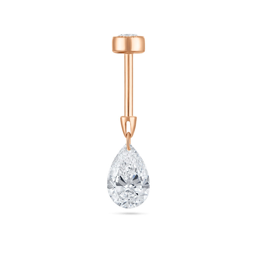 Floating Pear Diamond Charm Threaded Stud Earring