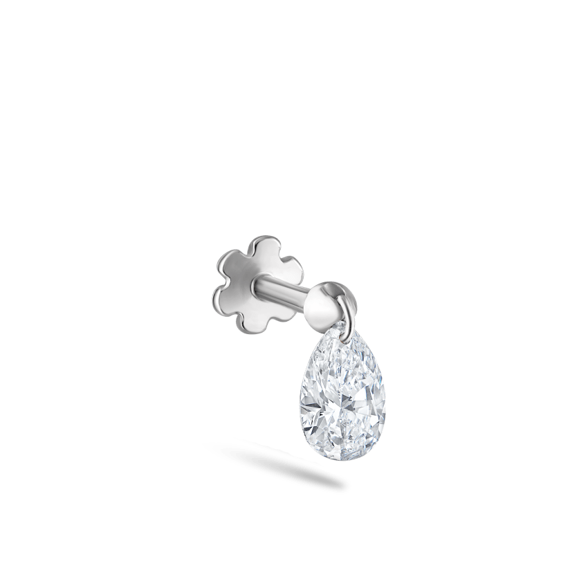 Floating Pear Diamond Charm Threaded Stud Earring