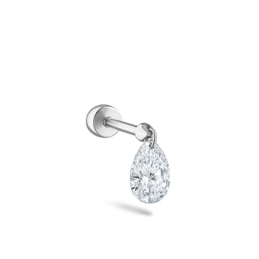 Floating Pear Diamond Charm Threaded Stud Earring