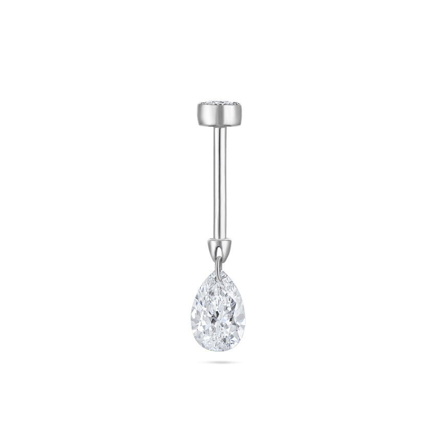 Floating Pear Diamond Charm Threaded Stud Earring