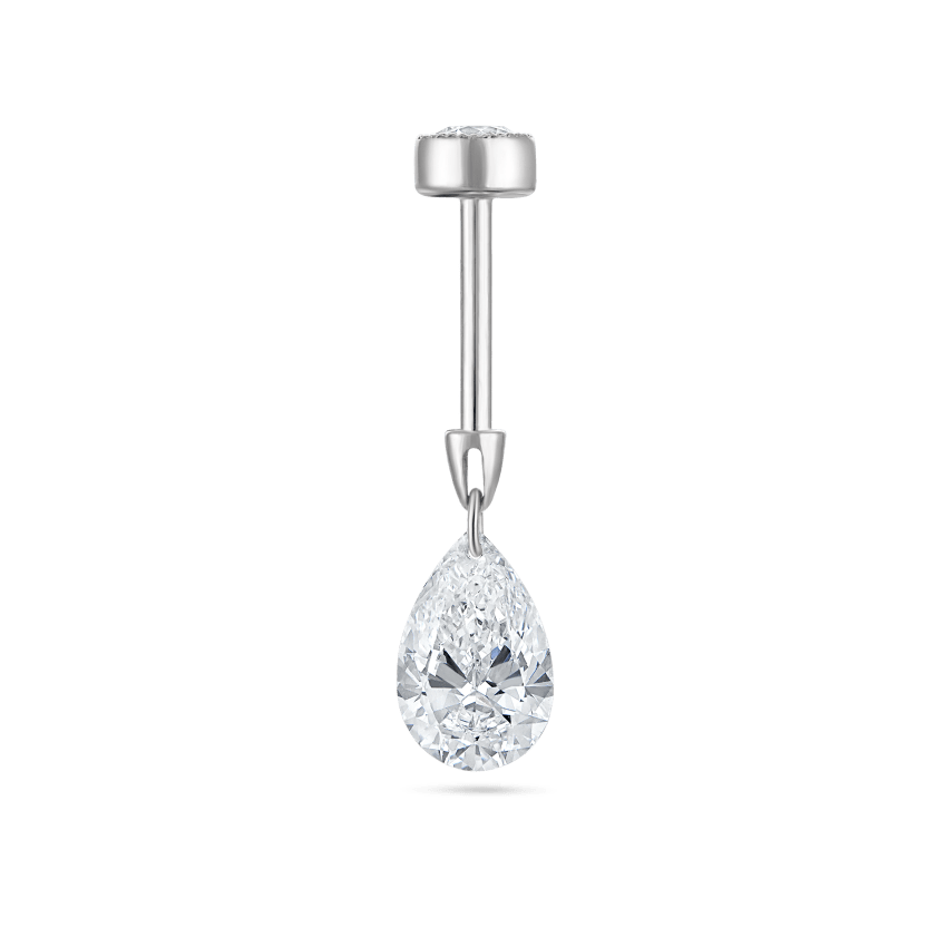 Floating Pear Diamond Charm Threaded Stud Earring