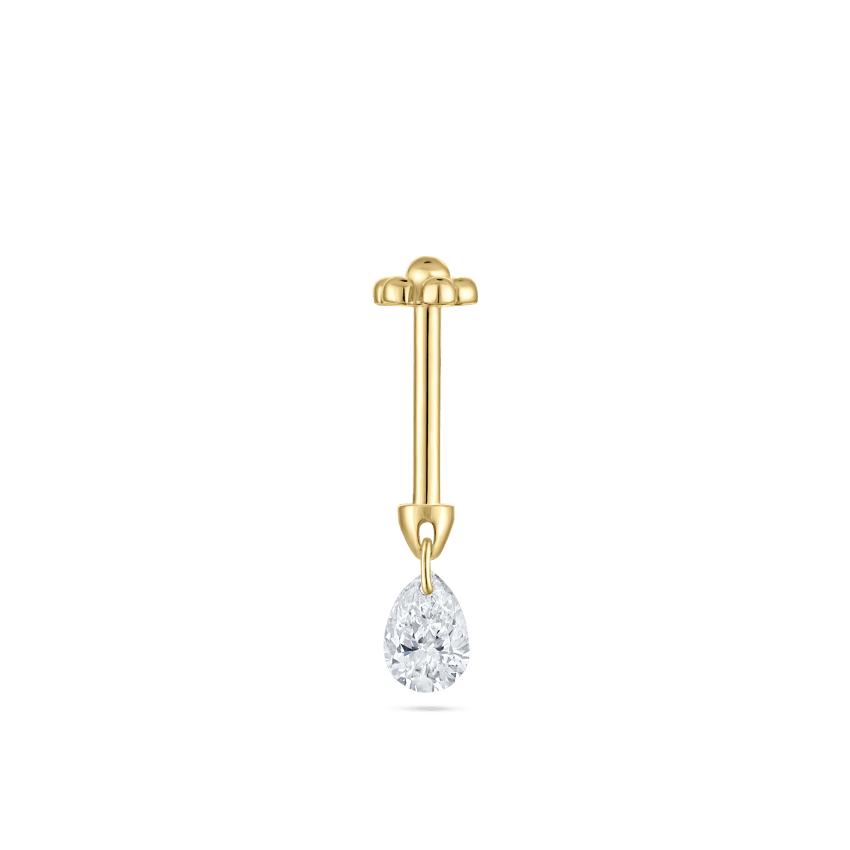 Floating Pear Diamond Charm Threaded Stud Earring