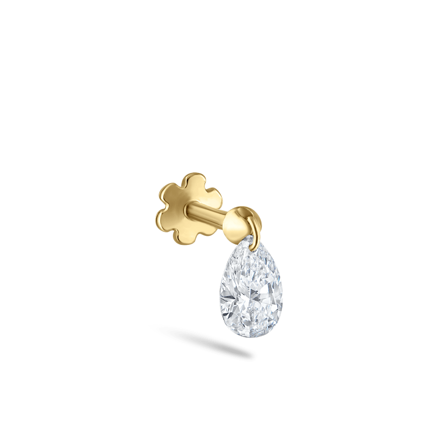 Floating Pear Diamond Charm Threaded Stud Earring