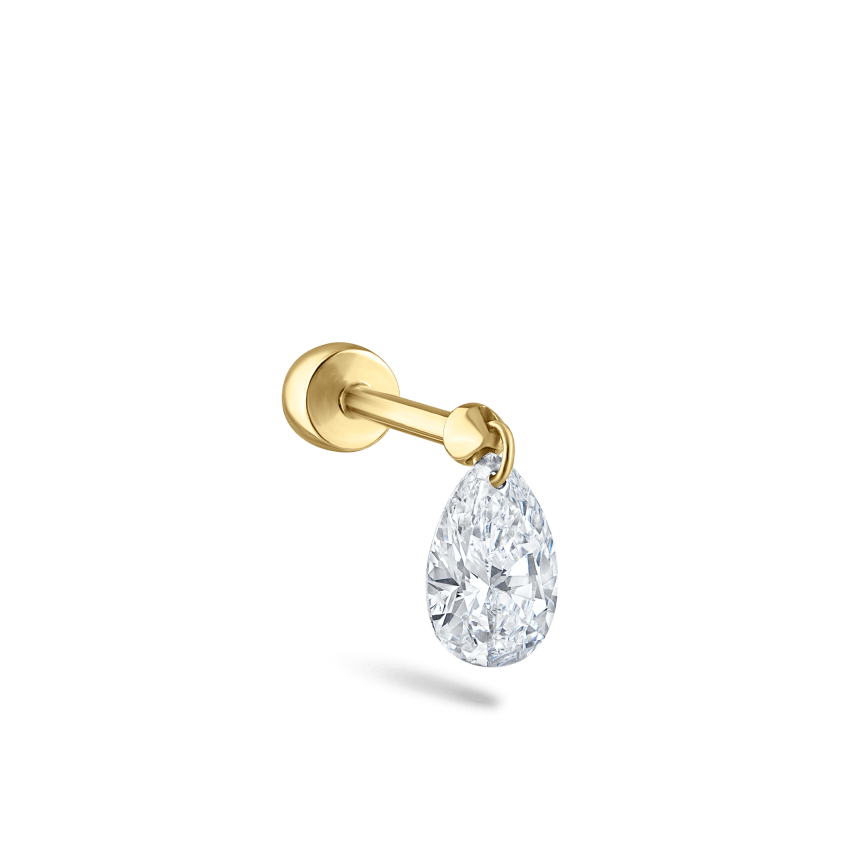 Floating Pear Diamond Charm Threaded Stud Earring