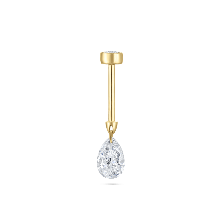 Floating Pear Diamond Charm Threaded Stud Earring