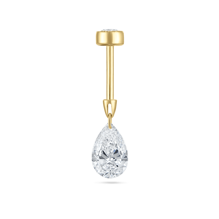 Floating Pear Diamond Charm Threaded Stud Earring