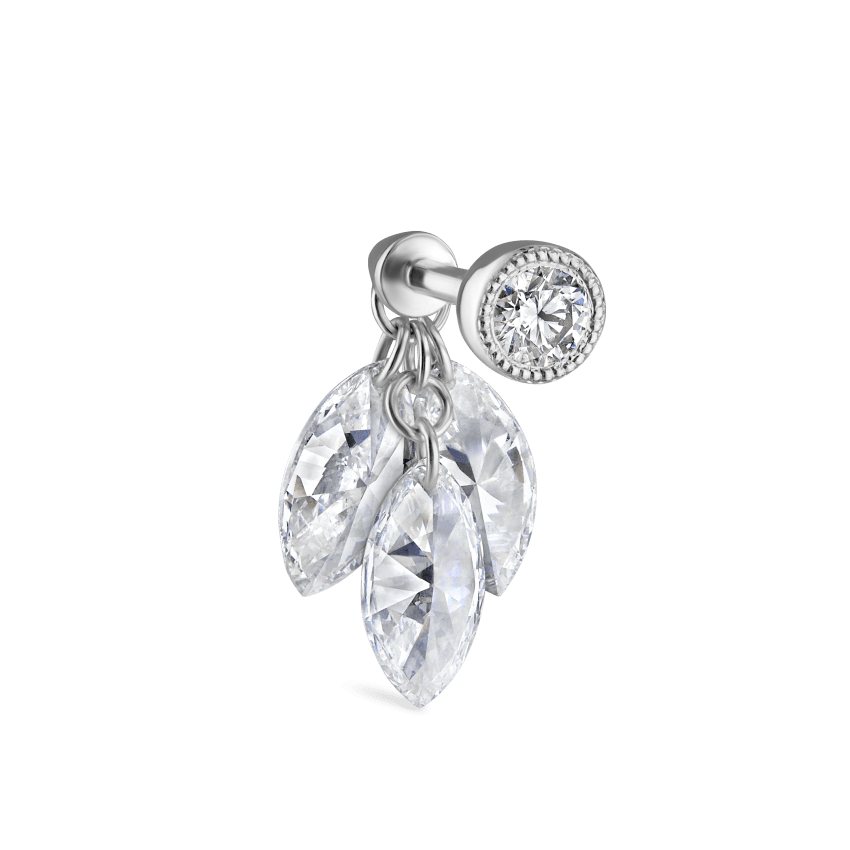 Floating Diamond Plume Threaded Charm Earring