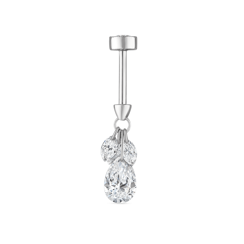 Floating Pear Diamond Plume Threaded Charm Earring