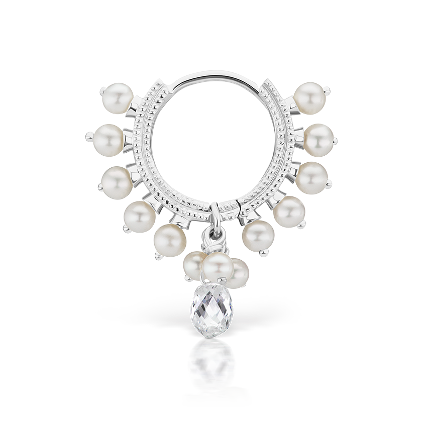 Pearl Coronet Diamond Briolette Hoop Earring