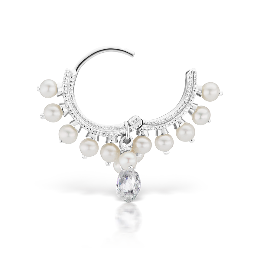 Pearl Coronet Diamond Briolette Hoop Earring