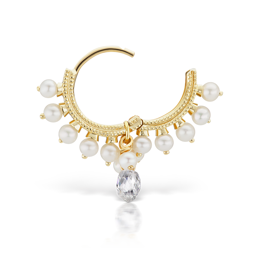 Pearl Coronet Diamond Briolette Hoop Earring