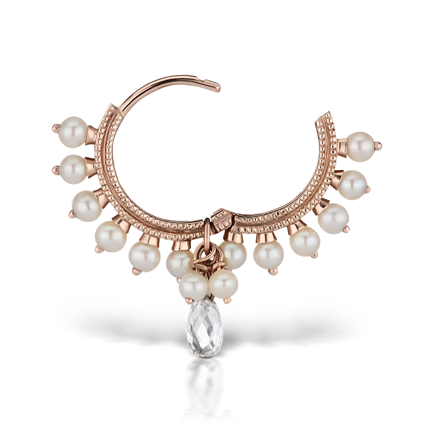 Pearl Coronet Diamond Briolette Hoop Earring